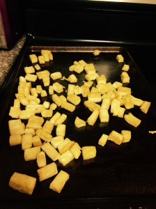 My tofu is done! Lightly brown, not too crispy.
